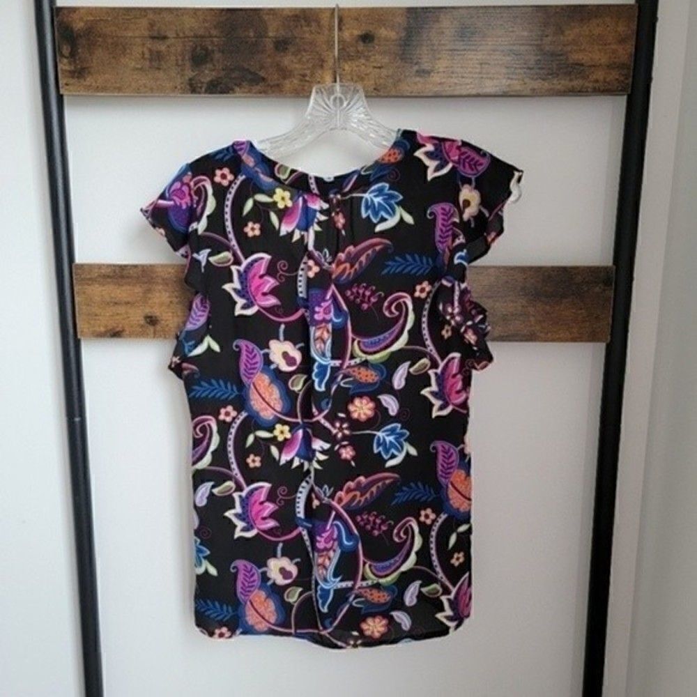 Philosophy Black Floral Print V-Neck Blouse Sz XS - Picture 6 of 10